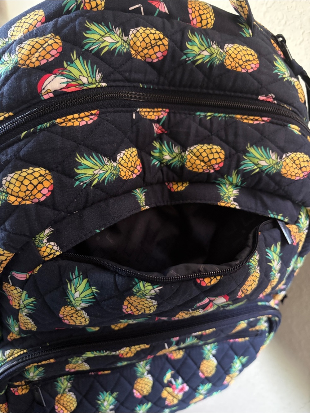 Vera Bradley Navy Quilted Pineapple Print Toucan Party Backpack - Picture 6 of 13